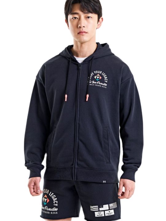 Under Armour UA Project Rock Heavyweight Terry Full-Zip Hoodie - Men  training (Black / Ivory) 1377436-001 1377436-130 | Lazada Singapore