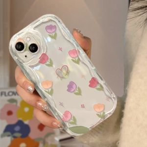 HBESTY Tulip Foral Phone Phone Case For iPhone 16 Pro Max 15 14 11 12 13 Mini XR 16E 8 7 Plus XS SE4 Soft Transparent Wavy Cover Funda