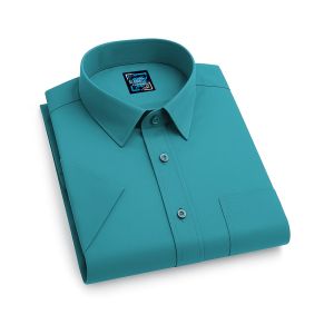 R-ONE Kemeja Pria Polos Casual Lengan Pendek - Gaya Korea Poliester Hitam/Biru/Kopi/Cinnamon