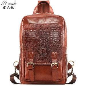 Oil Wax Cowhide Genuine Leather High-capacity Mens Backpack Multi-function Chest Bag Messenger Shoulder Bags Crossbody Casual PackBag For Men Chest Bag Designer Leisure Sports Natural Cowhide Womens Chest Pack For Male