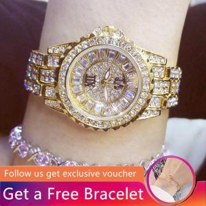 [แถมสร้อยข้อมือฟรี] BS Bee Sister ขายดีแฟชั่นผู้หญิงนาฬิกาสแตนเลสแบบสบายๆสายโลหะผสมควอตซ์สร้อยข้อมือกันน้ำนาฬิกา Elegant Full เพชร Rhinestone หรูหราสุภาพสตรีนาฬิกาข้อมือ FA1149 + สร้อยข้อมือฟรี [ซื้อ 1 แถม 1 ฟรี]