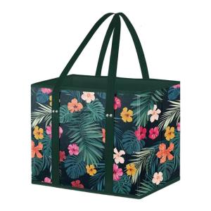 Xách tay không dệt Giỏ mua sắm có thể gập lại lưu trữ bin với Florals thiết kế cho tổ chức nhà Dã Ngoại Essential