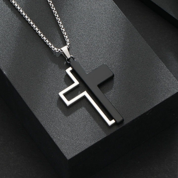 FASHION NINE Long Black Cross Pendant Necklace for Men's Hip-hop