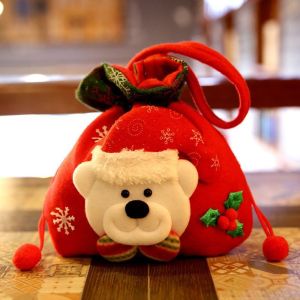 ANBIHE Portable Cute Plush Gifts Stockings Snowman Santa Claus Party Favor For Kids Wrapping Pouch Candy Bags Xmas Drawstring Bags Christmas Gift Bag