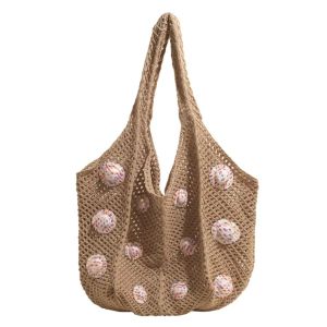 COSE Sweet Woven Beach Bag Lazy Style Large Capacity Crochet Shoulder Bag Simple Hollow Out Shopping Bag Girls