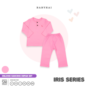BABY HAI Setelan Iris Set Kancing Depan Polos Baju Panjang Celana Panjang - Seri Pink