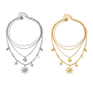 สร้อยคอดอกทานตะวันและจี้ปลาดาว Kalung Baja Tahan Karat สง่างามสำหรับผู้หญิงสำหรับงานปาร์ตี้อย่างเป็นทางการ