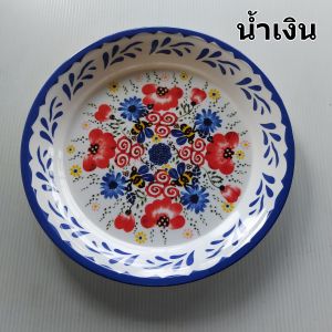 จานถาดเมลามีน 10 นิ้ว(25ซม.)ลายดอกไม้ จานถาดใส่อาหาร ถาดส้มตำ จานอาหารตามสั่ง(ลายใหม่)