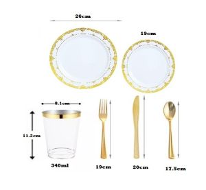 Cabani Plastic Tableware Set Multiple Choice 25 Guests 150pcs Plates Cups Cutlery Party Wedding