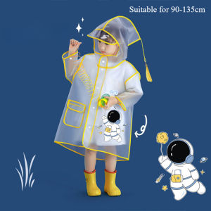 Kids Raincoat Poncho Hooded Waterproof PVC Thick With Brim Cartoon Print School Outdoor