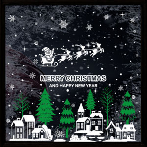 COMBO-Decal trang trí NOEL HÍT TĨNH ĐIỆN -Thành phố tuyết cây thông và xe tuần lộc Noel bay (3 tấm)-CDN61