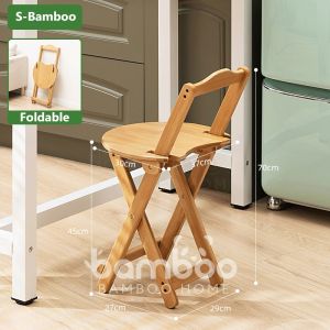 Bamboo Bar Chair Foldable 70/85/97CM Height Portable Children Adults Kitchen Folding Chair Stool Bar Stool Wood High Chair Bamboo Folding Stool 折叠吧台椅