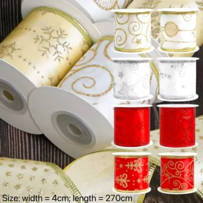 BINLU 10Yards Mesh Ribbon Roll Wired Christmas Ribbon Christmas DecorationsChristmas Ribbons Roll for Christmas Tree Ribbon & Merry Christmas RibbonXmas Ribbon for Gift Wrapping & Christmas Bow Ornaments Xmas Bowties Xmass Decoration Sale