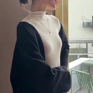 Women T-Shirts Ruffles Turtleneck Long Sleeve Warm Autumn Winter Undershirt Solid Bottoming Shirt Fashion High Strecth Basic Top