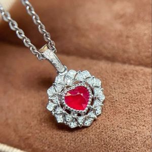 DYS26 Solid G18K White Gold Natural 0.48ct Red Ruby Gemstones Pendant Necklaces for Women Fine Gifts