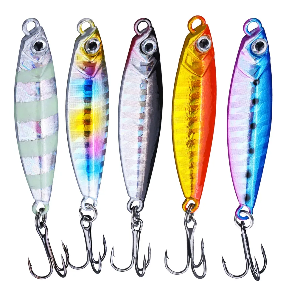 Sougayilang 5Pcs Jigs Fishing Lures Sinking Metal Spoons Micro Jigging Bait  with ABS Fishing Tackle Boxes