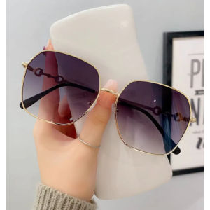 COD Kacamata Hitam Wanita Lensa Kotak Oversized Bingkai Metal Gold Kacamata Fashion Korea Lensa Gradasi