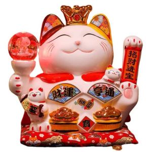 ✅10 Inches【 Crystal light  Ball 】King Lucky Cat for Car Shop Office Home Feng Shui  Gift Fortune Decoration/10寸【水晶灯球】招财猫王风水摆设汽车家里公司店