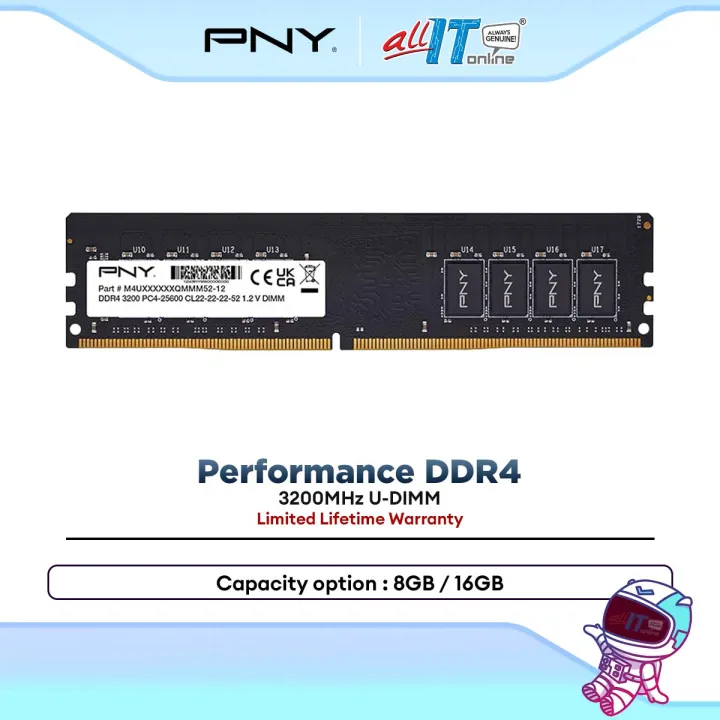 PNY Desktop RAM 3200MHz Performance DDR4 Memory Module for Desktop PC (8GB / 16GB)