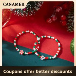 【 CANAMEK 】 Christmas Colorful Beads Multi Element Bracelets For Women Santa Claus Snowflake Tree Bracelet Party Jewelry