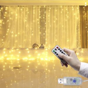 (Đầu Cắm USB) Rèm Đèn Led Đom Đóm Ngang 3 Mét Bóng Fairy Light Có Điều Khiển Từ Xa Trang Trí Tiệc Lễ Hội Phông Nền