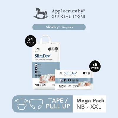 [Mega 4 Packs] Applecrumby SlimDry⁺ Diapers with Mini Packs