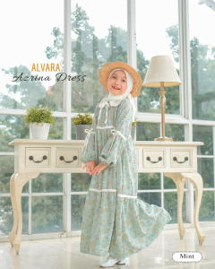 𝐀𝐋𝐕𝐀𝐑𝐀 - Azrina Set Dress Anak Perempuan Gamis Anak Set Pashmina Motif Bunga