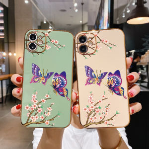 Hontinga Casing Case For Samsung Galaxy A03 Core Case Fashion Colorful Butterfly Luxury Chrome Plated Soft TPU Square Phone Case Full Cover Camera Protection Anti Gores Rubber Cases For Girls