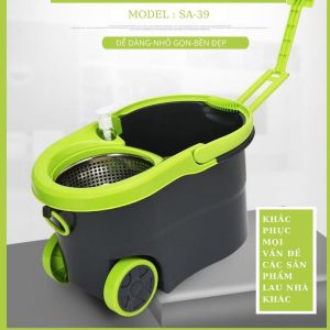 Chổi Lau Nhà 360 Độ Song Anh Việt Nam - Kèm 2 Bông Lau Có Bánh Xe Di Chuyển Dễ Dàng