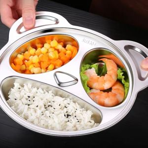 Khay cơm khay ăn dặm cho bé hình gấu inox 304 cao cấp 100%