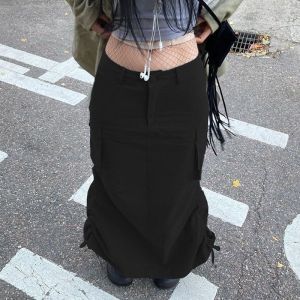 Xám/ Đen Cotton mềm mịn mát Chân váy cargo túi hộp dây rút 2 bên xẻ tà phía sau năng động gợi cảm dễ phối SIX SKIRT