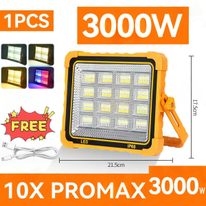 ⚡3000W⚡ Solar Lights With Solar Panel 2000W Solar LED Work Light 50000mAh Battery Rechargeable Portable Floodlight with Magnetic for Outdoor Camping Fishing Emergency Mechanics Repair jobsite lamp Christmas Lights