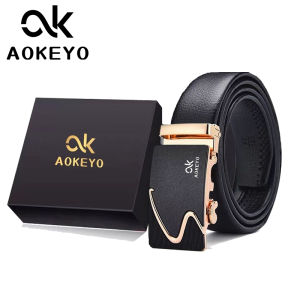 Aokeyo Ikat Pinggang Pria Dewasa Gesper Pinggang Cowok 2022 Otomatis Sabuk Kulit Model Rel Sabuk Anti Karat Anti Robek(Free Kotak+ Kartu Garansi)