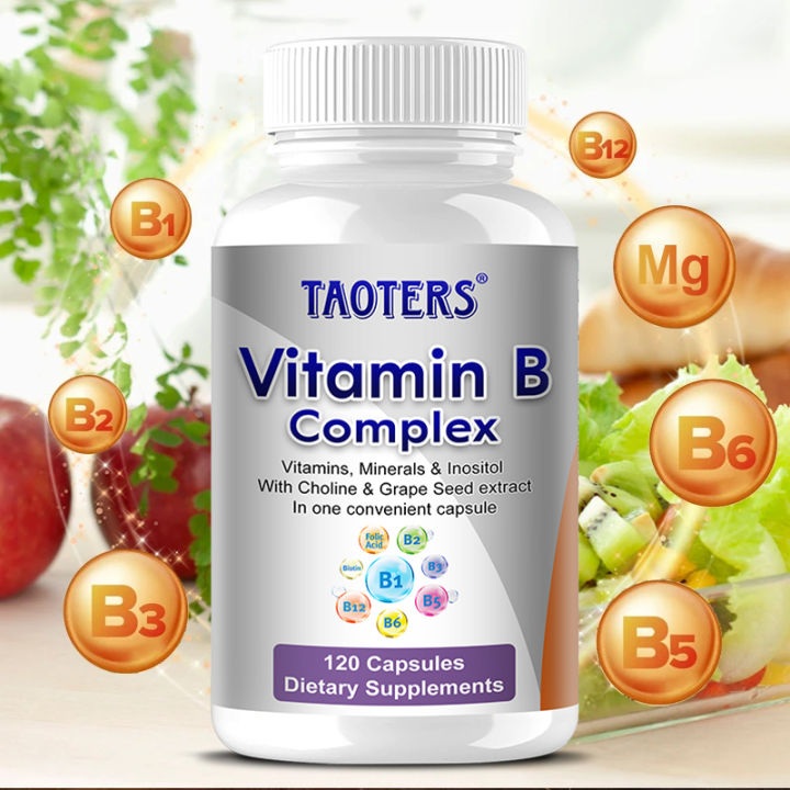 Vitamin B complex with B12, B1, B2, B3, B5, B6, B7, B9, folic acid for