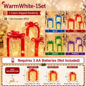 3PCS Christmas Gift Boxes Battery Operated LED Christmas Lights Decorative for Christmas Tree Decor