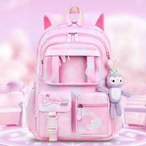 Girls backpack with shoulder straps child backpack junior backpack primary school student backpack pink color large capacity waterproof backpack suitable for students in grades 3-6