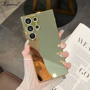 Plating Mirror Make Up Case for Samsung Galaxy S24 S23 Ultra S22 S21 Plus S20 FE A54 A34 A52 A53 A25 A73 Solid Color Hard Cover