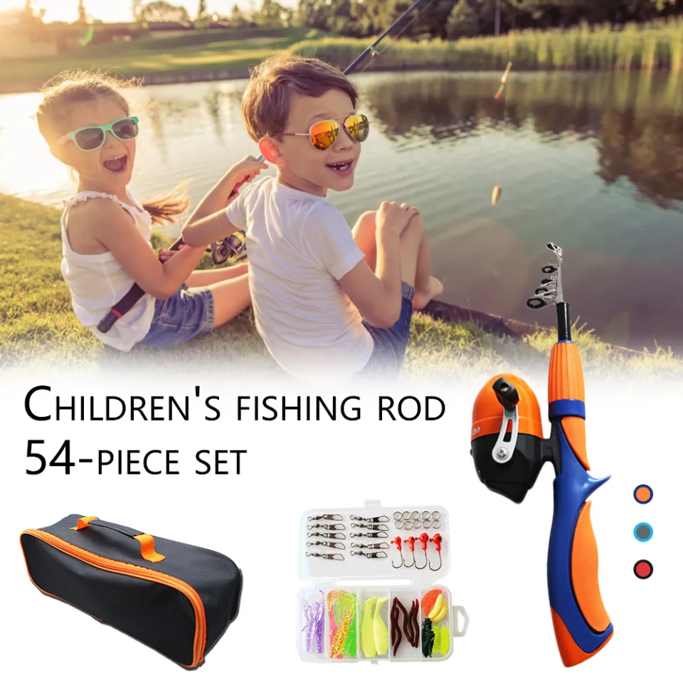 EG [Free Ship]54pcs Kids Fishing Pole with Reel Portable Telescopic Fishing  Rod and Reel Combo Kit Kids Fishing Set
