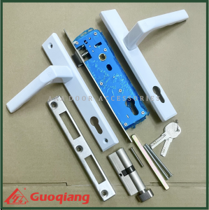 Bộ khoá tay gạt đơn điểm cửa nhựa lõi thép tay vuông màu trắng