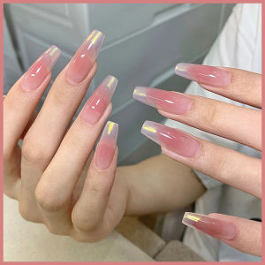 Laser balet Prancis merah muda gradien merah muda kuku panjang murni yang lucu elegan dan lembut 24pcs kuku lucu berkualitas tinggi kuku palsu + lem Gratis lem 2g