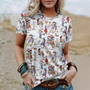 [Local Stock] ZEEMIN West Cowboy Horse T-Shirts 3D Print Womens Summer Casual Vintage Short Sleeves T Shirt Y2k Harajuku Tees Top Female Clothing
