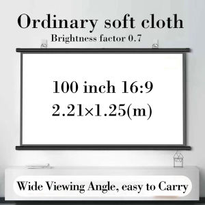 AUN【glass fibre】100 Inches 4K HD 3D projector screen pull down roll up white screen for projector Simple Folding fiber Metal Anti-light Portable retractable projector screen with stand wide screen For Outdoor