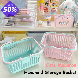 Cute Macaron Portable Storage Basket: A Pink Stationery Desktop Solution
