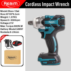 REAIM Cordless Impact Wrench 21V Rechargeable Wrench Impact Cordless Drill Hand Drill 2 Battery 1 Charger Battery Screwdriver Set Power Tool