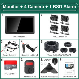 EKLEVA 10 Inch Touch Screen 4CH Smart BSD Alarm Truck Bus Car DVR Video Recorder Monitor with 4 PCS AHD 1080P IR Night Vision Cameras