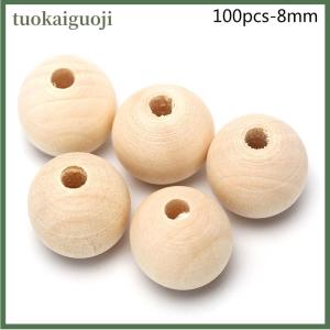 tuokaiguoji Round Wood Spacer Bead Natural Unpainted Wooden Ball Beads DIY Craft Jewelry