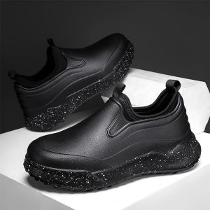 VINCENT Fashion Chef Shoes for Men Slip on Kitchen Shoes Thick Botoom Waterproof Shoes Non-slip &Oil-proof Resistant Restaurant Cook Safety Work Shoes Soft Hospital Medical Nurse Loafers Men Low Cut Lazy Rain Shoes Bige Size 39-45
