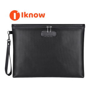 I know Fireproof Document Bag with Lock 14.3"x10.2" Fireproof and Waterproof Money Bag with Zipper Closure Storage Pouch for A4 Letter Size Document Cash Cell Phone Tablet Credit CardPassport