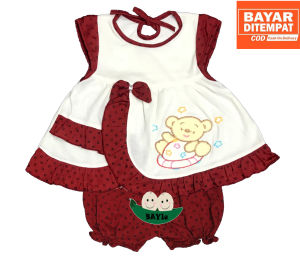 BAYIe - Setelan Baju Bayi AnakPerempuan motif BEAR SUSUN PLANET KIDS usia 0 - 6 bulan / Pakaian anak Cewek