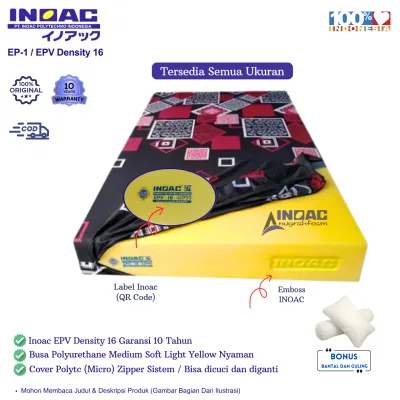 Kasur Busa INOAC Premium 200 Cm x145 Cm Medium Soft Bonus Bantal & Guling - Garansi 10 Tahun